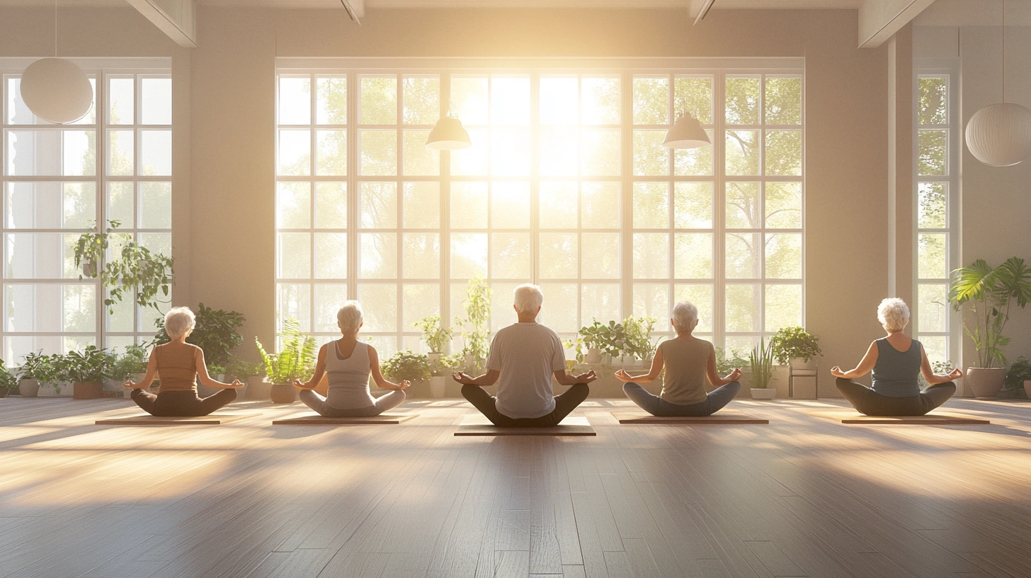 Група людей старшого віку практикує спокійну йогу